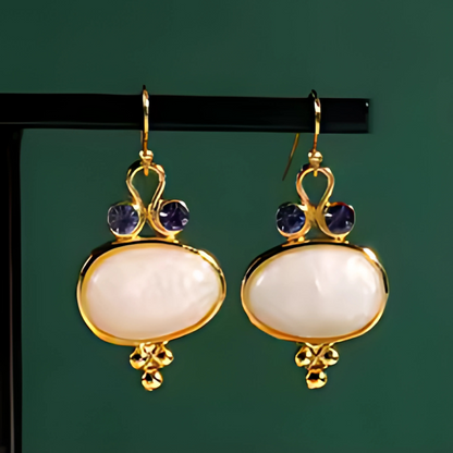 Boucles d'oreilles ovales boho avec pierres plaqué or