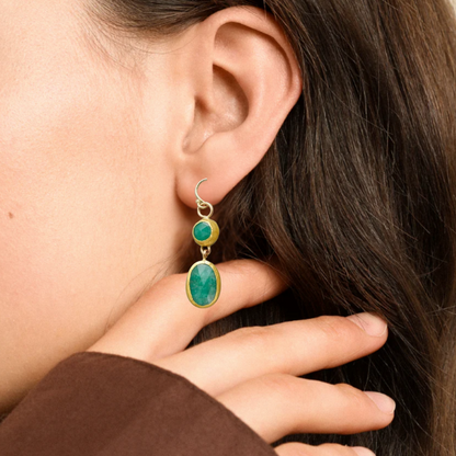 Boucles d'oreilles plaquées or avec pierres vertes
