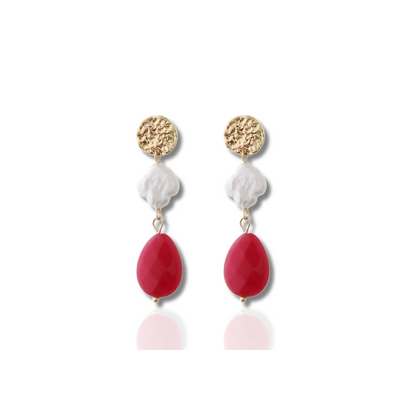 Boucles d'oreilles gouttes perles et pierres plaqué or