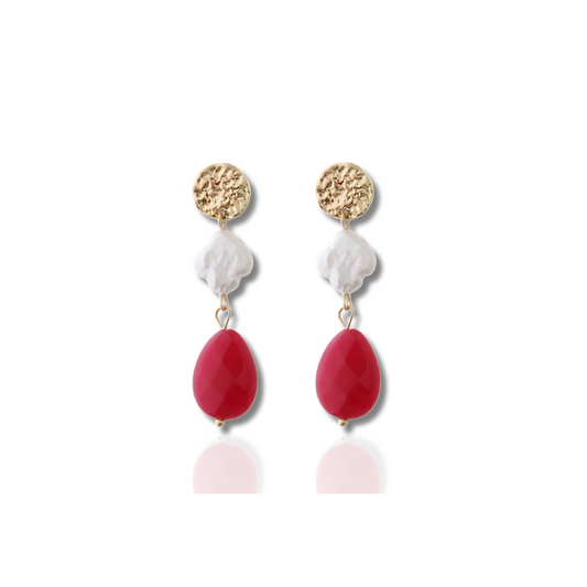 Boucles d'oreilles gouttes perles et pierres plaqué or