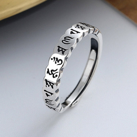 Bague argent gravée symboles noirs – Léo
