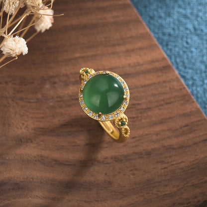 Bague or pierre jade ronde zircons – Lila