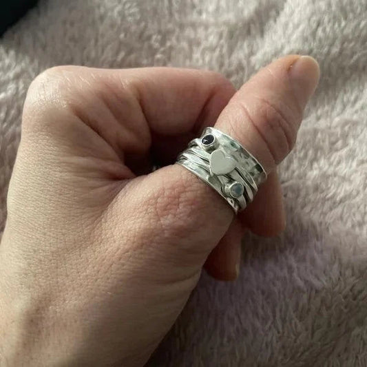 Bague anneaux cœur argent pierres colorées – Léo
