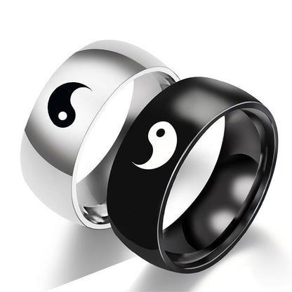Bagues acier inoxydable Yin Yang noir et argent – Léo