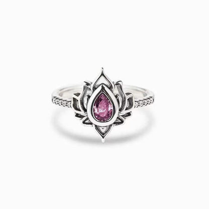 Bague goutte zircon bleu argent lotus – Léo