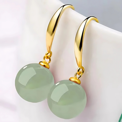 Boucles d'oreilles gouttes perles jade plaqué or