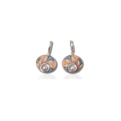 Boucles d'Oreilles en Hoops avec Pierre Résine Florale Peinte Vintage