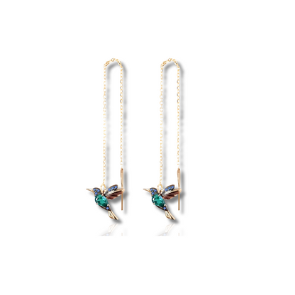 Boucles d'oreilles Pendantes Colibri en émail avec Zircon