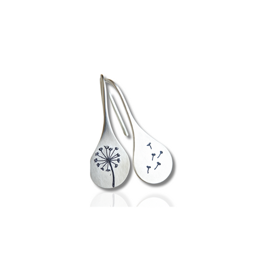 Boucles d'Oreilles Pendantes Rondes Pissenlit en Argent