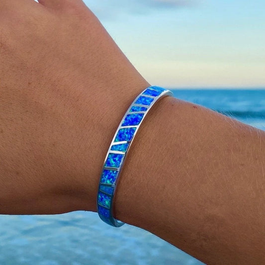 Bracelet argent opales bleues rectangulaires – Léo