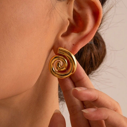 Boucles d'Oreilles Stud Spirales Dorées