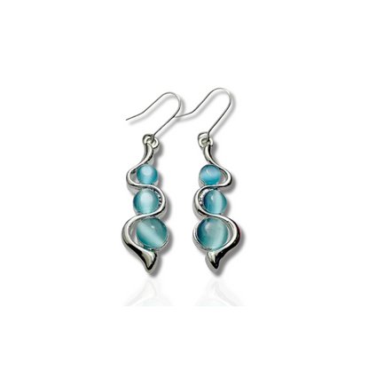 Boucles d'oreilles Pendantes en Forme de Vague avec Pierre Bleue