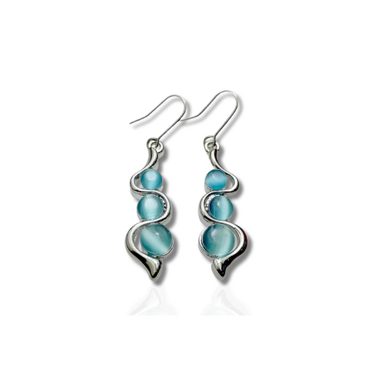 Boucles d'oreilles Pendantes en Forme de Vague avec Pierre Bleue