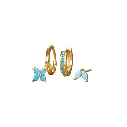 Set de boucles d’oreilles fleurs en acier inoxydable doré