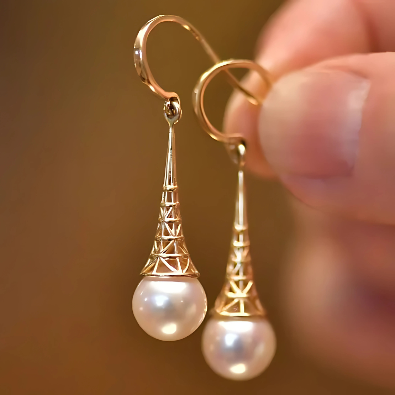 Boucles d'oreilles gouttes perles vintage plaqué or