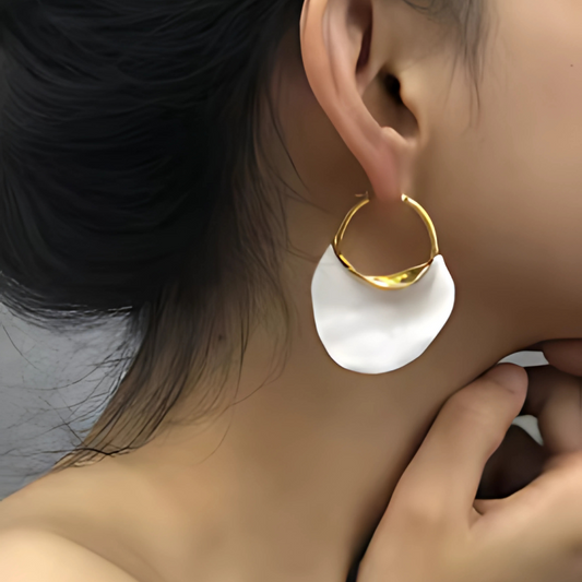 Boucles d'oreilles vintage plage blanc et or plaqué or