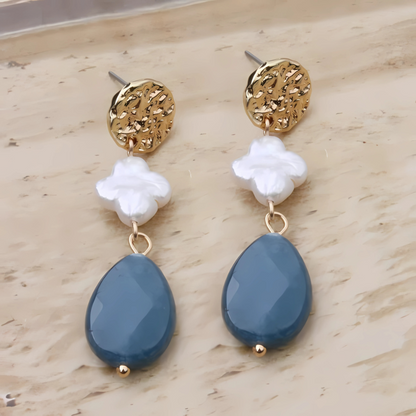 Boucles d'oreilles gouttes perles et pierres plaqué or
