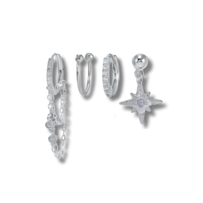 Boucles d'oreilles à créoles en or et argent avec zircon