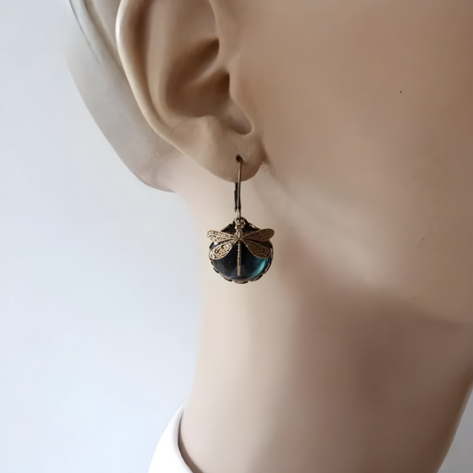 Boucles d'Oreilles Vintage en Cristal avec Libellule