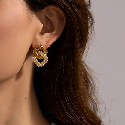 Boucles d'oreilles en perles double couche plaquées or
