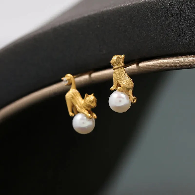 Boucles d'oreilles Perle avec Chat