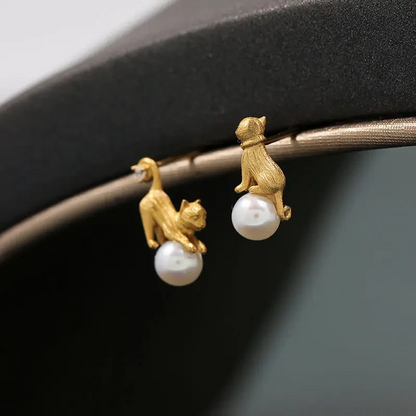 Boucles d'oreilles Perle avec Chat