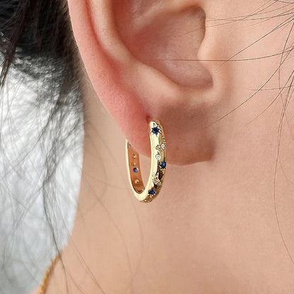 Boucles d'Oreilles Dorées Vintage avec Zirconia Bleue