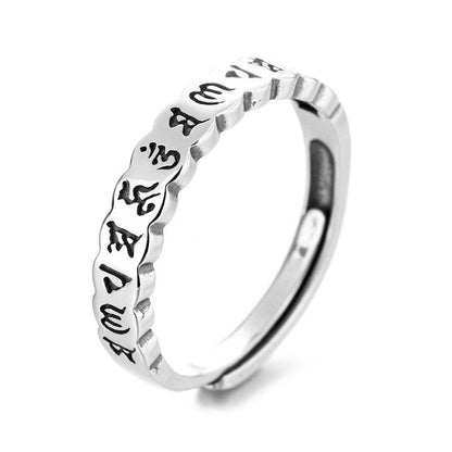 Bague argent gravée symboles noirs – Léo