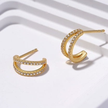 Boucles d'oreilles de luxe à double zircon