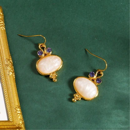 Boucles d'oreilles ovales boho avec pierres plaqué or