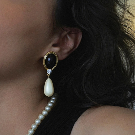 Boucles d'oreilles gouttes pierre naturelle et perle plaqué or