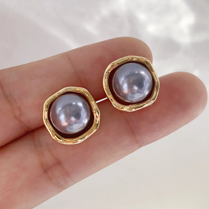 Boucles d'Oreilles Stud Perle Grise Vintage Classique
