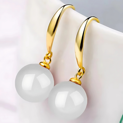 Boucles d'oreilles gouttes perles jade plaqué or