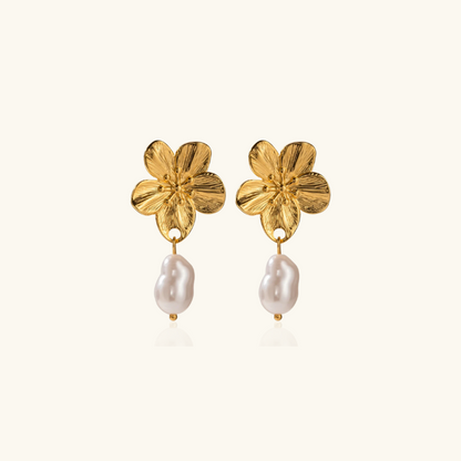 Boucles d'oreilles en perles à fleur de luxe plaquées or