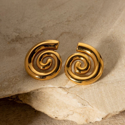 Boucles d'Oreilles Stud Spirales Dorées