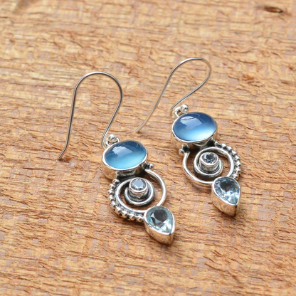 Boucles d'Oreilles Vintage en Pierre de Lune Argent