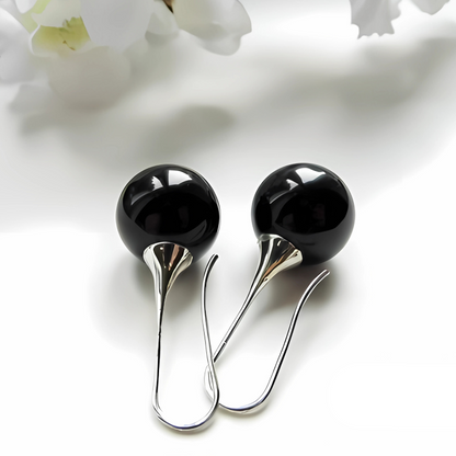 Boucles d'oreilles boules vintage noires plaqué argent