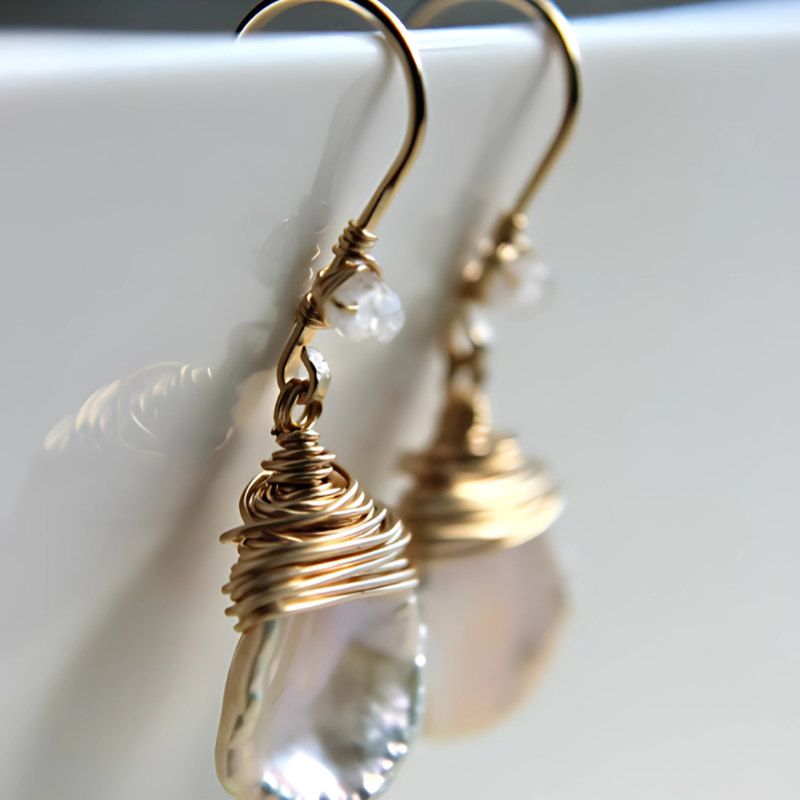 Boucles d'oreilles gouttes perles baroques vintage plaqué or