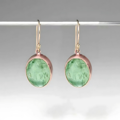 Boucles d'oreilles gouttes tourmaline verte plaqué or
