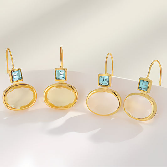 Boucles d'oreilles gouttes dorées cristaux pierres