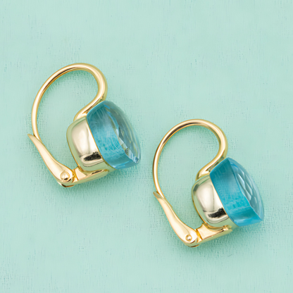 Boucles d'oreilles goutte bleues plaqué or