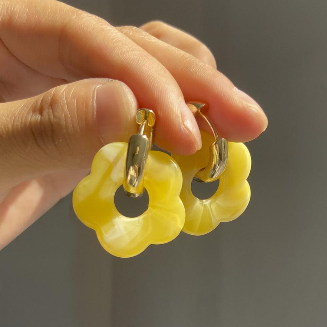 Pendants d'oreilles en Forme de Fleur en Résine Acrylique