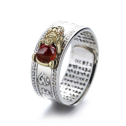 Bague argent motif doré agate rouge – Léo