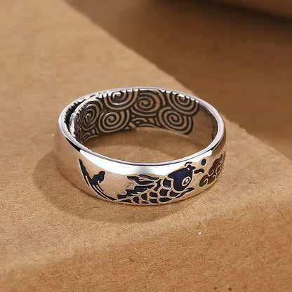 Bague poisson koi argent détails rouges bleus – Léo