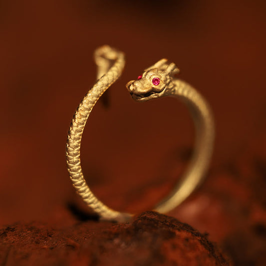 Bague ajustable dragon argent yeux rouges – Léo
