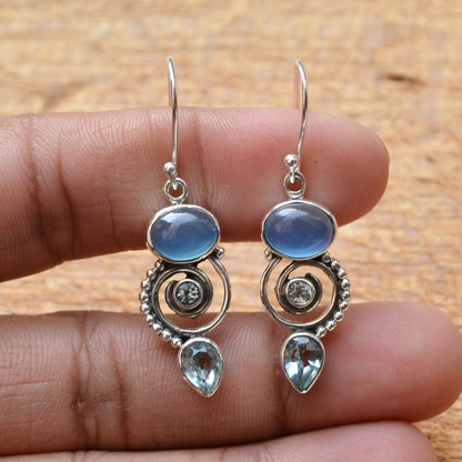 Boucles d'Oreilles Vintage en Pierre de Lune Argent