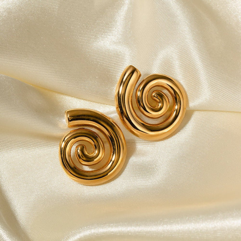 Boucles d'Oreilles Stud Spirales Dorées