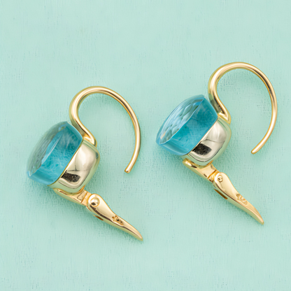 Boucles d'oreilles goutte bleues plaqué or