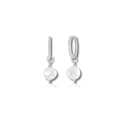 Boucles d'Oreilles en Hoops Élégantes avec Zircon et Perle d'Eau Douce
