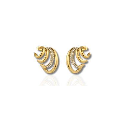Boucles d'oreilles créoles triple couche zircon plaqué or